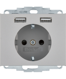 Розетка Berker K.5 с заземлением + 2 USB 2.4A нержавеющая сталь 48037004 в Днепре