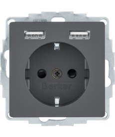 Розетка Berker Q.1/Q.3/Q.7 с заземлением + 2 USB 2.4A антрацит 48036086 в Днепре