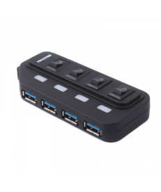 Хаб Maxxter USB 2.0 Type-A на 4 порта, 1 м кабель Type-B, 5V1A зарядка в комплекте, пластик, черный HU2A-4P-AC-02 в Днепре
