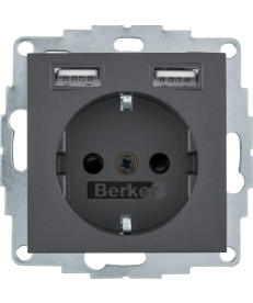 Розетка Berker S.1/B.3/B.7 с заземлением + 2 USB 2.4A антрацит 48031606 в Днепре