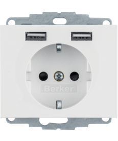 Розетка Berker K.1 с заземлением + 2 USB 2.4A полярная белизна 48037009 в Днепре