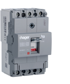 Автоматичний вимикач Hager x160, In=100А, 3п, 18kA (HDA100L) в Днепре